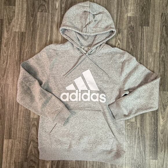 Adidas Gray Logo Hoodie Women’s Size S Pullover Sweatshirt Kangaroo Pocket - Picture 1 of 7